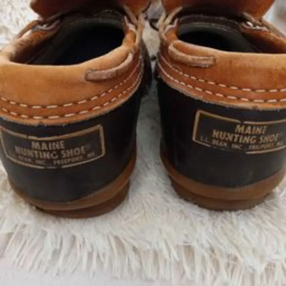 WOMEN'S LL Bean Duck Gum Boots Low /Brown Rubber Tan Leather Shoes Size 7M